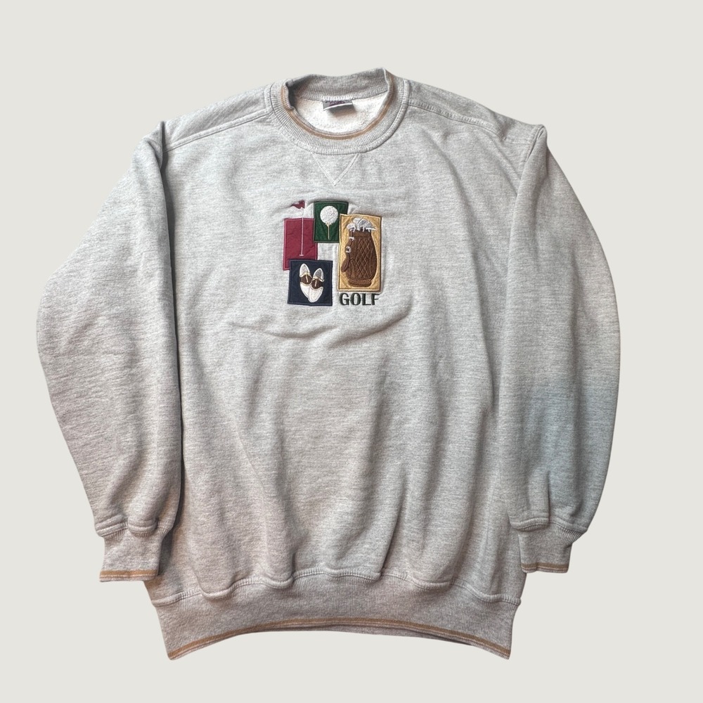 Vintage Jerzees Sweatshirt Mens L Z Class Grey Golf Embroidered Pullover 90s